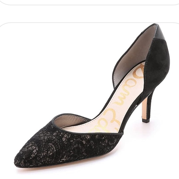 Sam Edelman Opal d'orsay Lace Suede Detail Pointed Toe Leather Heels 8 - Picture 1 of 9